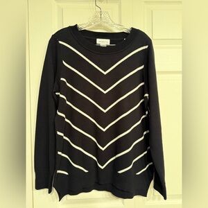 Liz Claiborne Sweater Women's Large Black and White Sweater 100% Cotton EUC